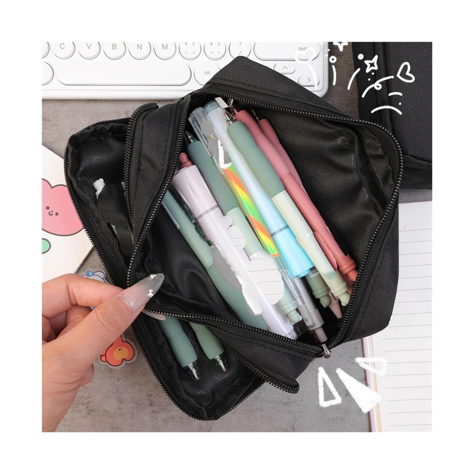 Astuccio nero for ufficio scolastico | Organizzatore di cancelleria/penne di grande capacità, semplice e durevole