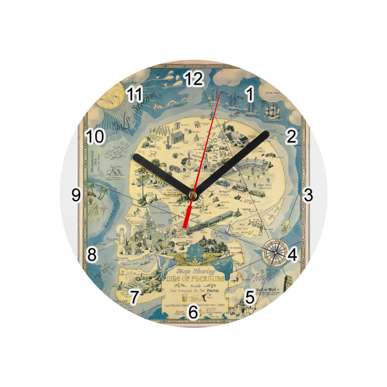 Horloge Murale en Verre Vintage 1931 pour Décoration Salon et Bureau Thème Cartographie
