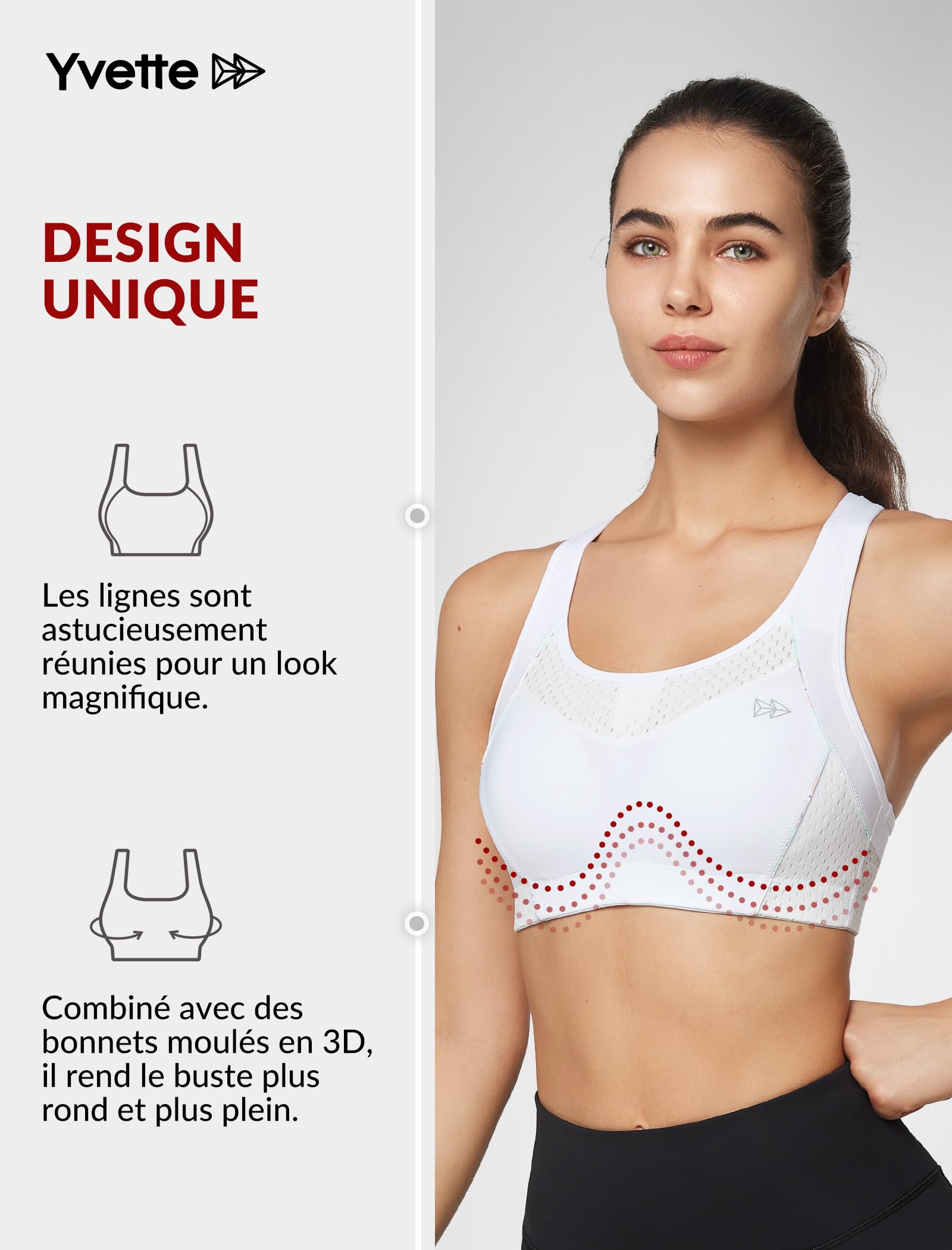 Yvette Soutien-Gorge de Sport Femmes Dos Nageur en Maille Maintien élevé Brassière sans Armatures avec Coussinets Fitness Équitation HIIT