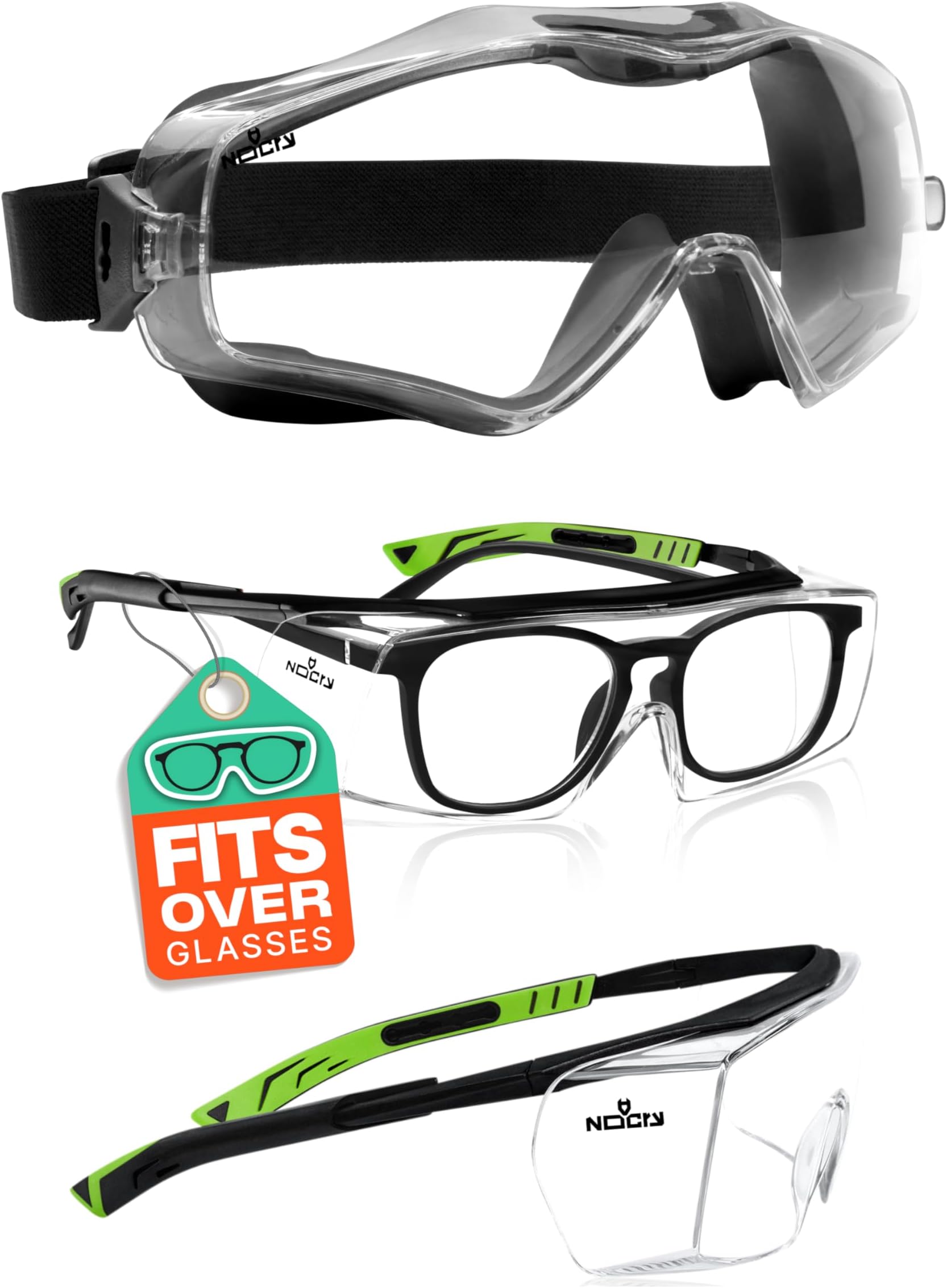 NoCry Safety Goggles that Fit Over Glasses; Anti Fog and Scratch