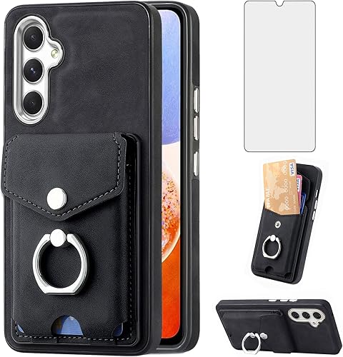 Asuwish Funda tipo cartera compatible con Samsung Galaxy A14M14 5G y protector de pantalla de vidrio templado, soporte para tarjetas, soporte