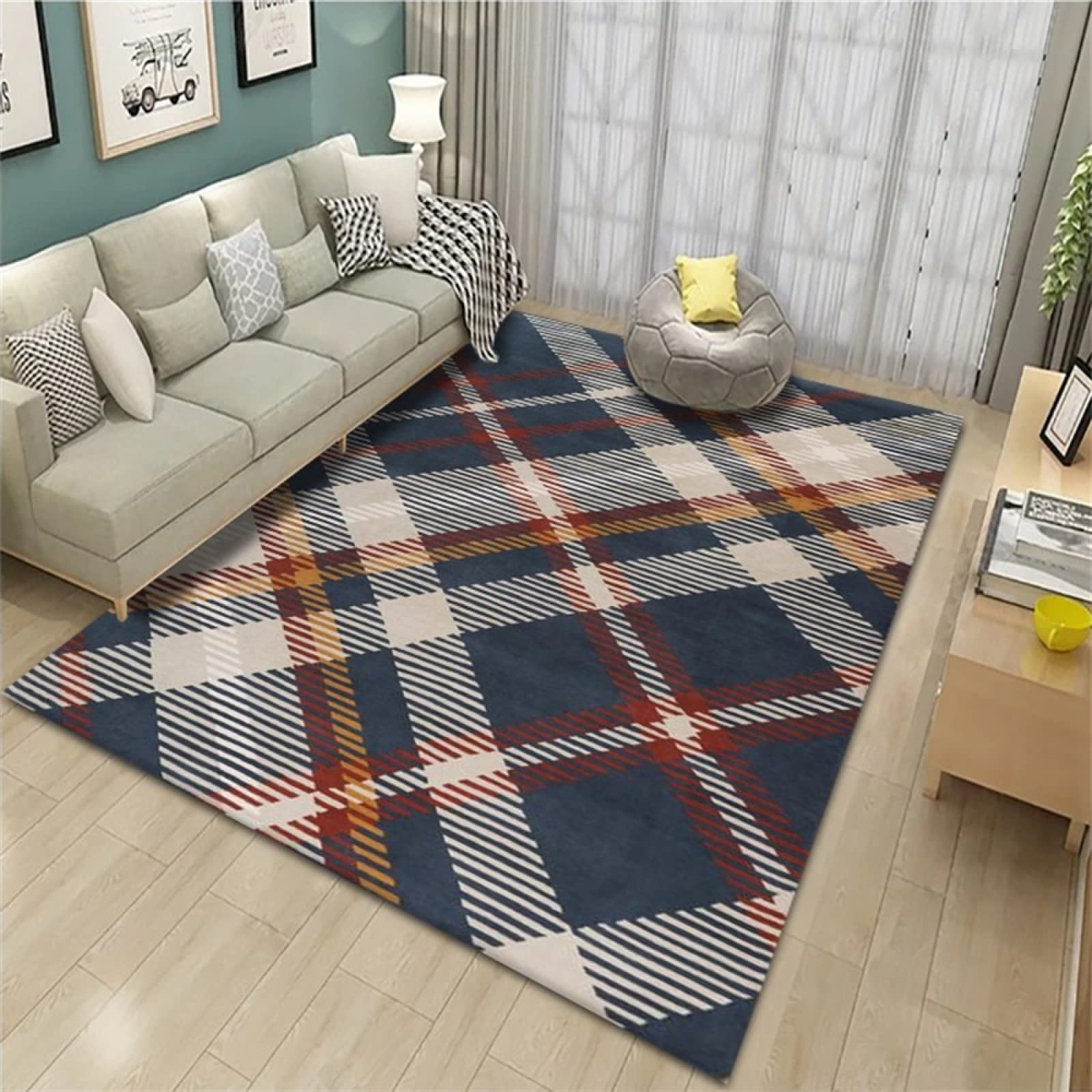 Tapis de salon bleu 160x230 cm lavable à motif géométrique moderne