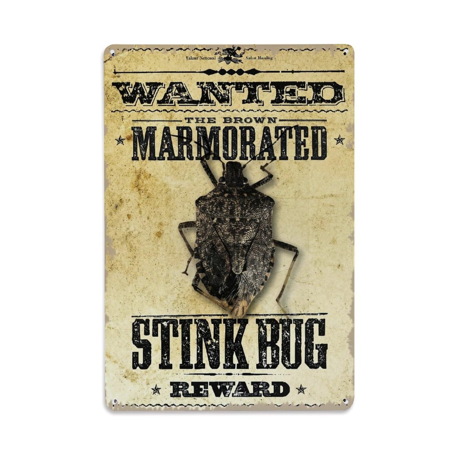 Jdfenggu Vintage Wanted Poster Stink Bug Design Retro Metal Tin Sign, Metal Poster For Bar, Home, Man Cave, Kitchen, Laundry Room Art Decor 8X12 Inch