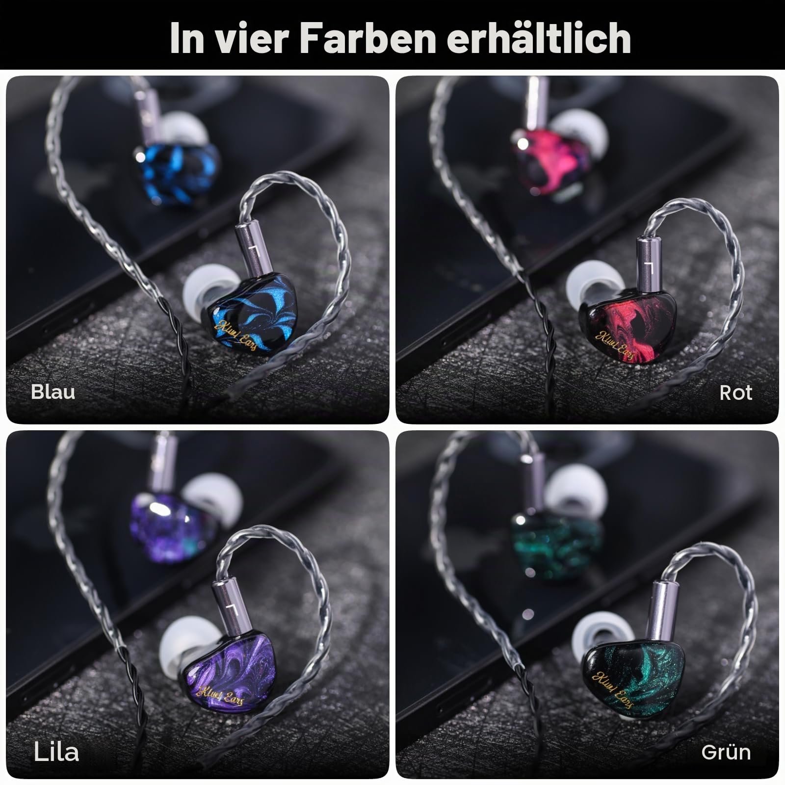 Kiwi Ears Cadenza In-Ear-Monitor, 10 mm Beryllium Dynamic Driver IEM Kopfhörer, HiFi-Studio-Kopfhörer mit 3D-gedrucktem Hohlraum, abnehmbares 2-poliges IEM-Kabel für audiophile Musiker