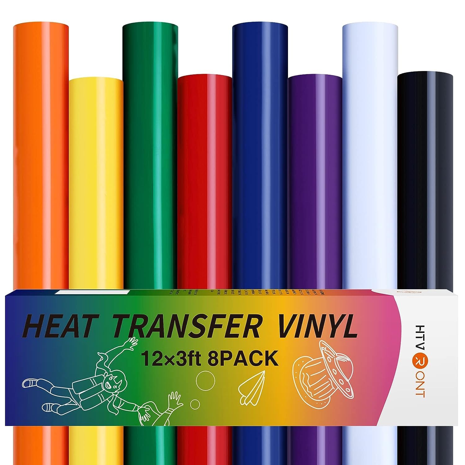 HTVRONT Lámina para plóter textil, 30,5 cm × 91 cm, 8 rollos de lámina flexible para plóter textil para ropa, lámina flexible para planchar camisetas y otros tejidos, adecuado para todo tipo de