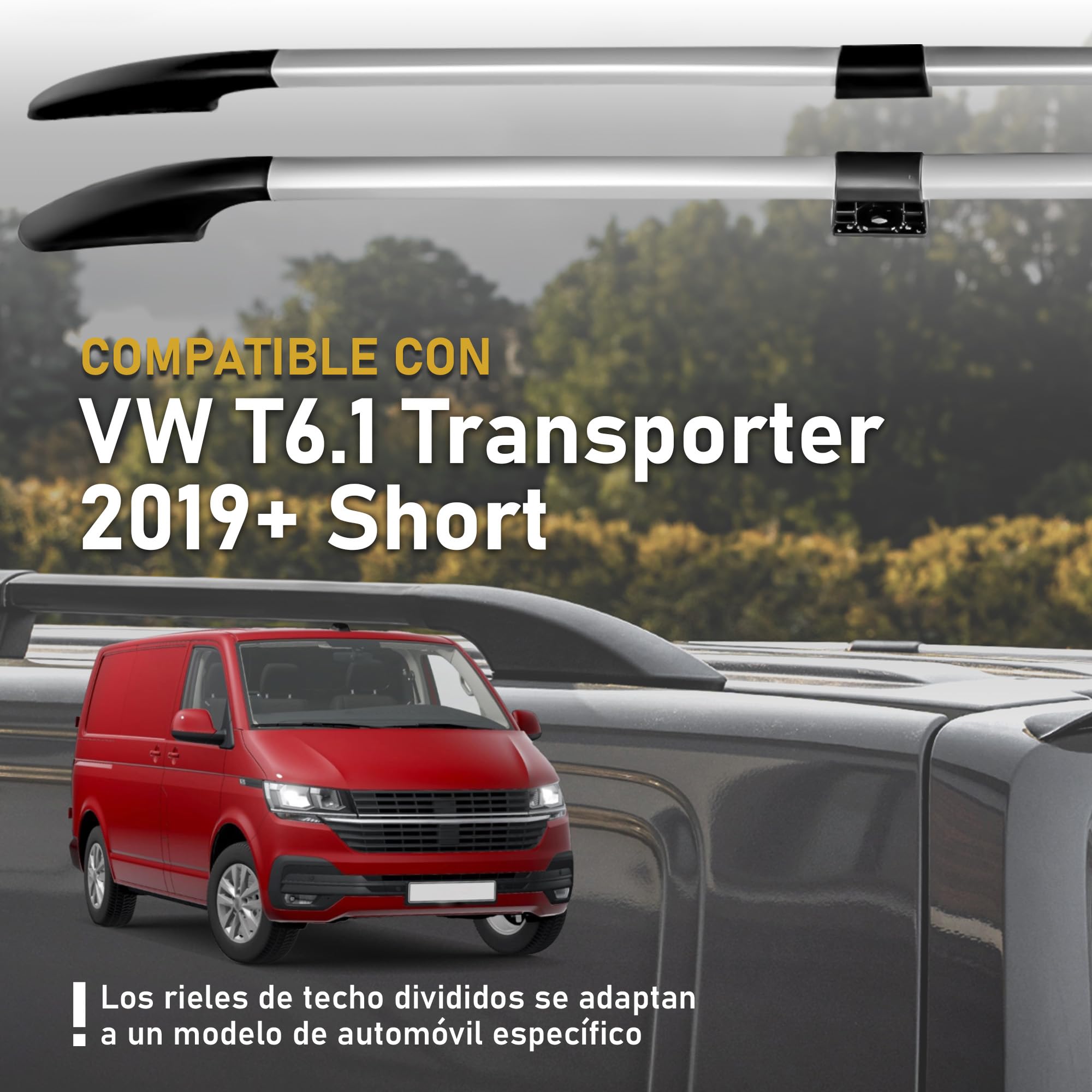 CHROMEMASTER | Compatible con VW T6.1 Transporter Short 2019-2023 | Barras Portaequipajes, Rieles de Techo; Se Utilizan para el Montaje de Portaequipajes de Techo, Cajas de Techo o Portabicicletas