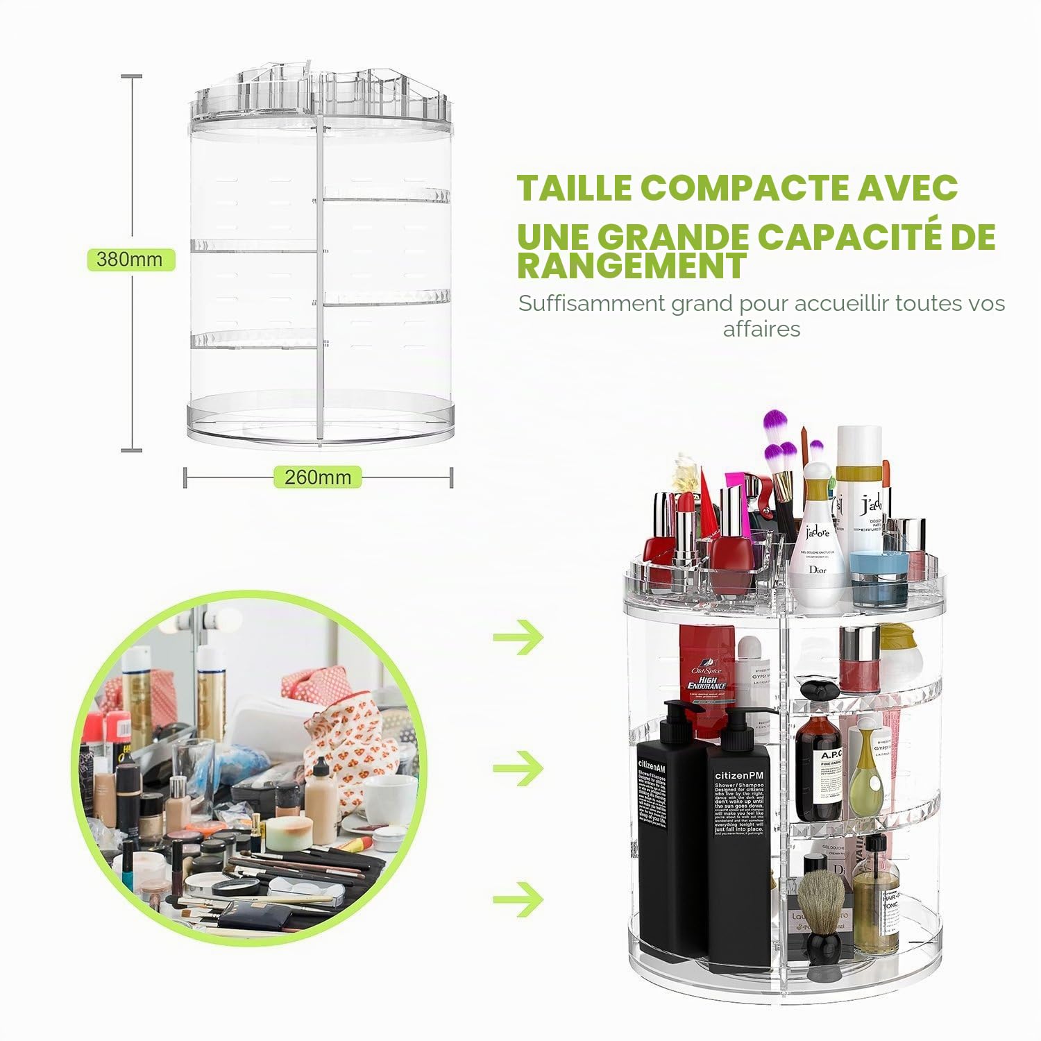 Boxalls Organisateur Maquillage Rotatif, Grande Capacité 360 Degrés Rangement Maquillage Cosmétique, Réglable 8 Couches Boite de Ranger Makeup Organizer - Grande Taille