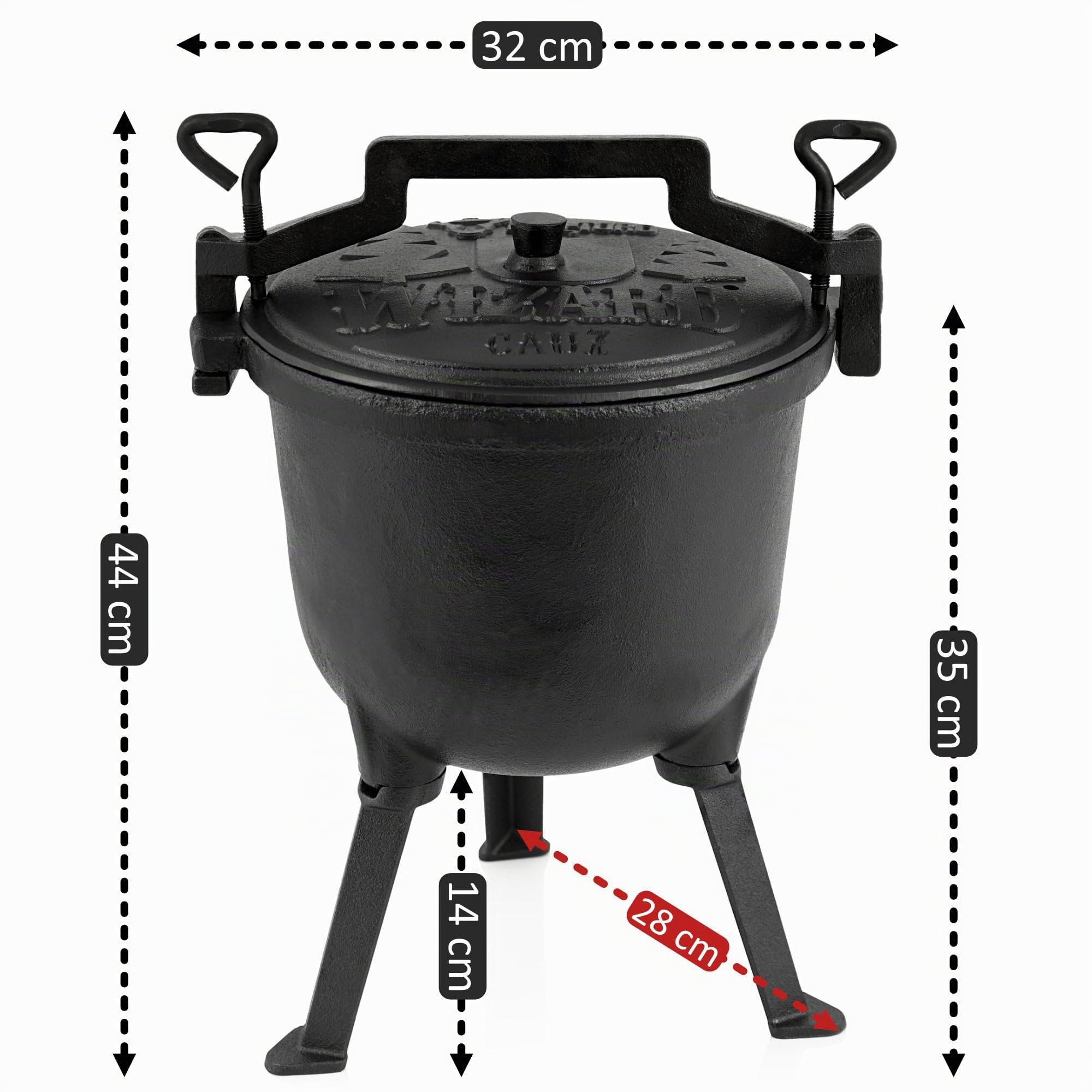 BBQ-Toro Olla de Hierro Fundido "Wizard" I Caldero de Bruja I Pre-Seasoned I Con Tres Patas I Tapa I Asa y Tornillos de Fijación (7 litros)