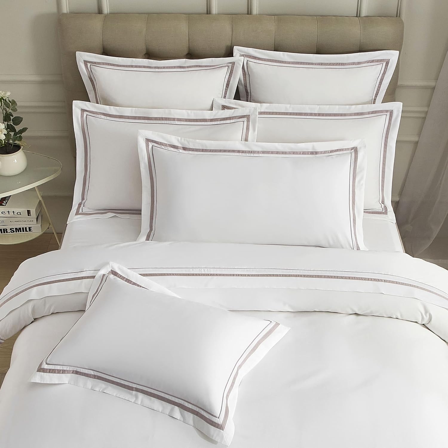 White Pillow Shams King Size Set of 2, 100% Cotton 400TC Sateen Luxury Hotel Pillowcases, Piping Oxford Pillow Cases with Envelope Closure for Bedding Linen, 20x36 Inches - Image 7