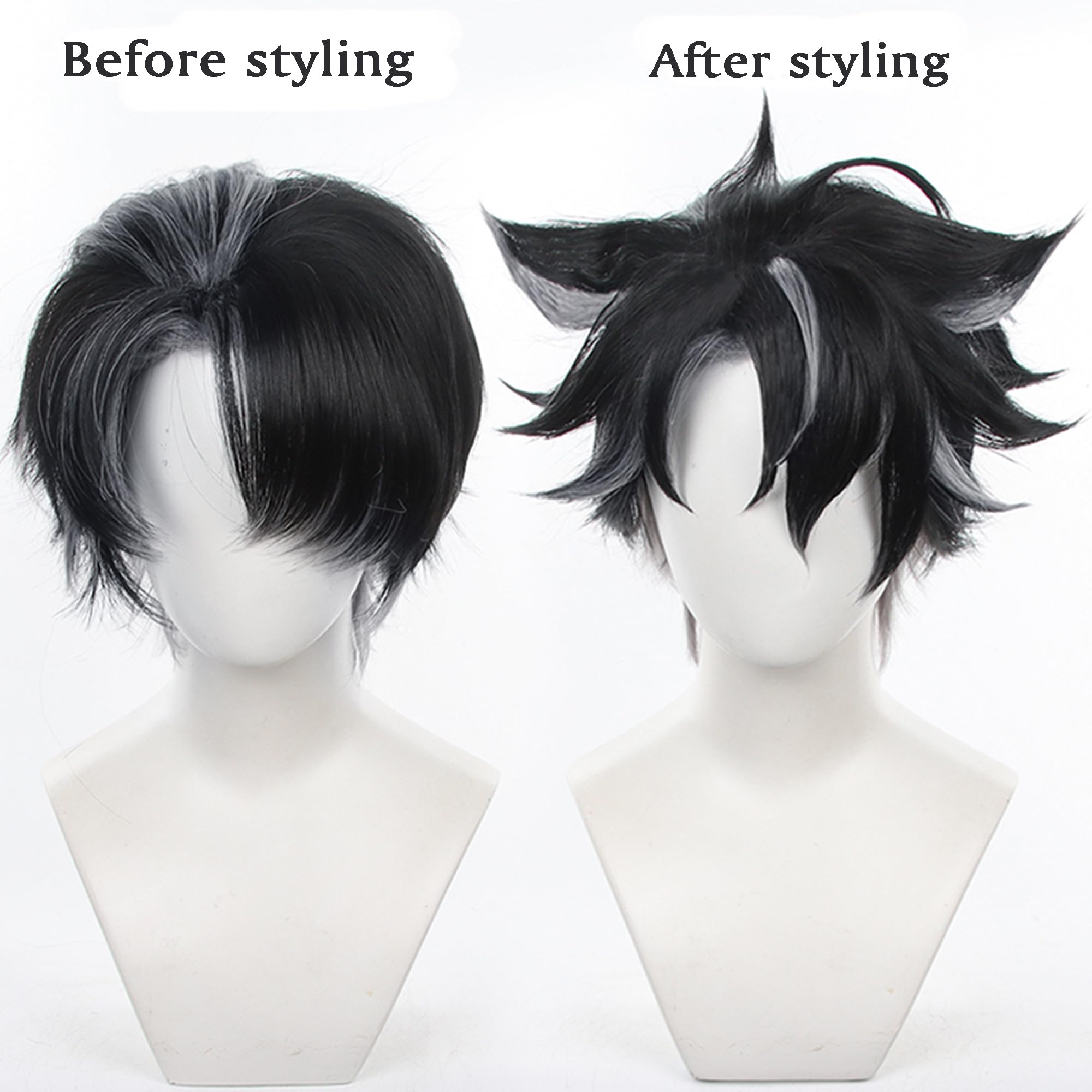 Black Mixed Grey Short Heat Resistant Synthetic Costume Straight Hairs for Adult Women Men Halloween Cos Anime Party Replacement Wigs - Image 2