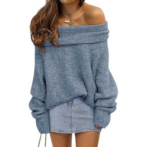 LILLUSORY Womens Off The Shoulder Sweater Oversized Batwing Sleeve Loose Pullover Sweaters Tops