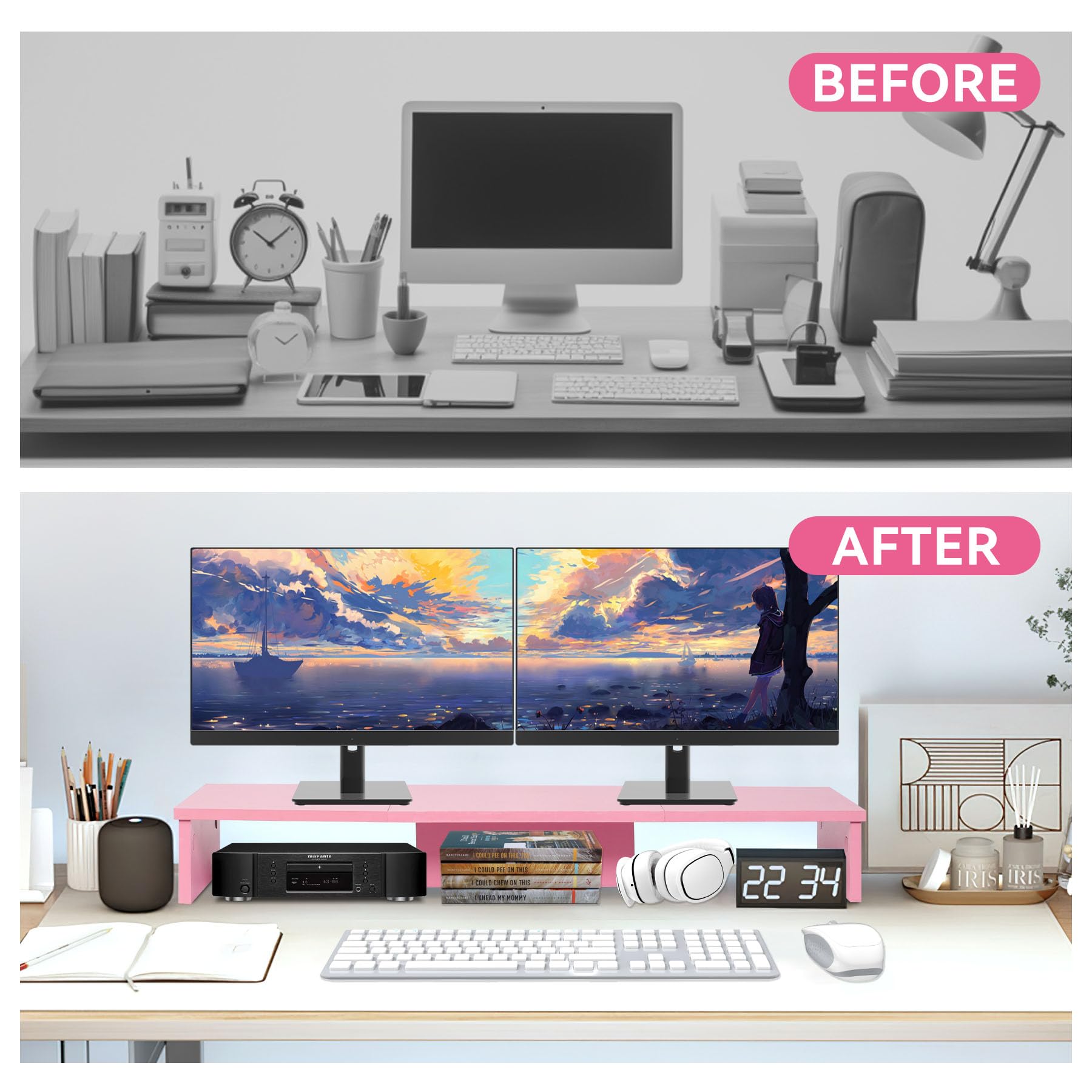 Podnośnik pod telewizor ze światłami LED, 108.0 cm, super duży stojak na monitor, stojak pod telewizor na biurko, organizer na biurko, organizer na komputer, telewizor, laptop, drukarkę