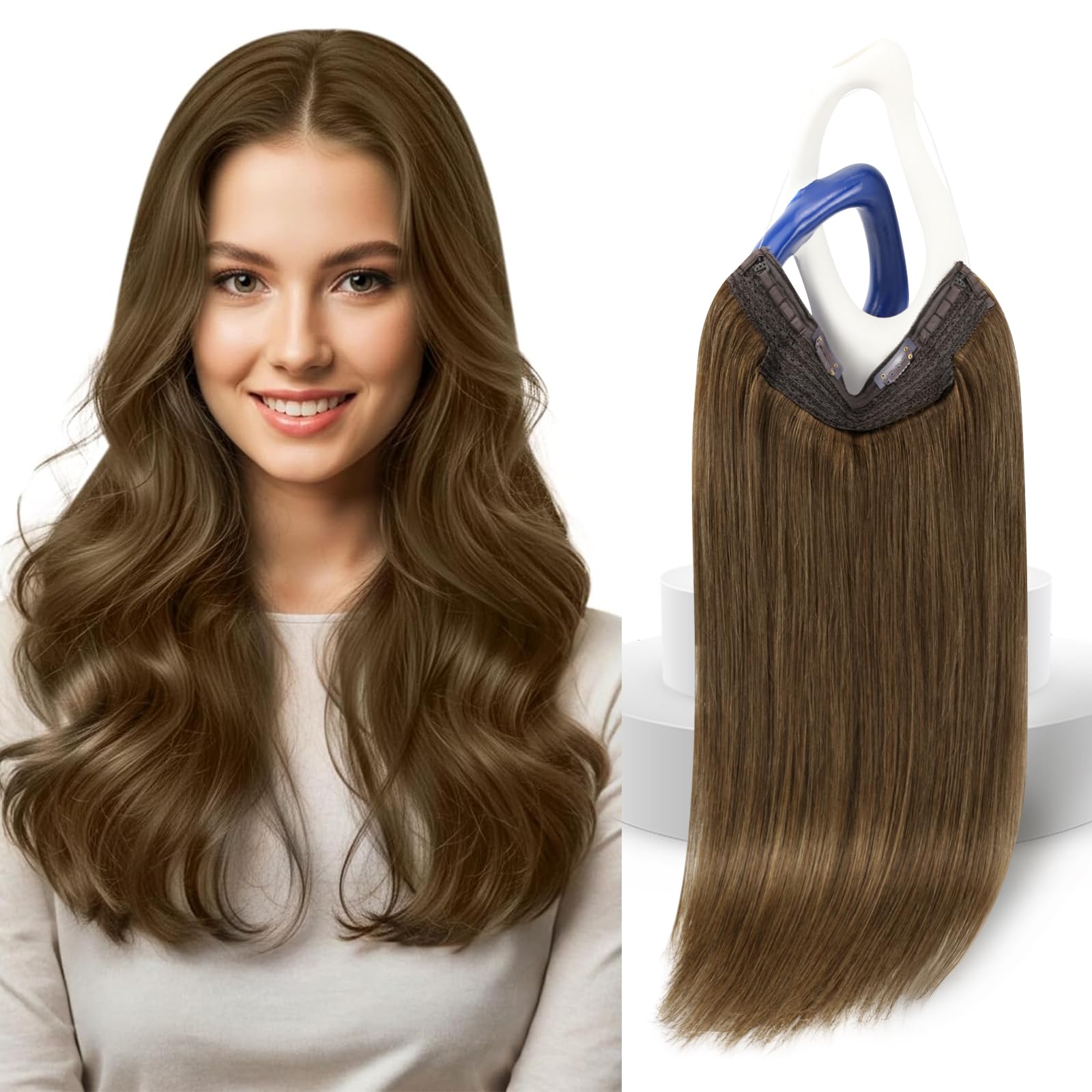 Sunny Hair Wire Hair Extensions for Women 16inch Straight Fish Line Human Hair Extensions Invisible Wire Extensions Easy to Apply Cool Brown Ombre Light Brown Balayage Blonde 85g — view 29