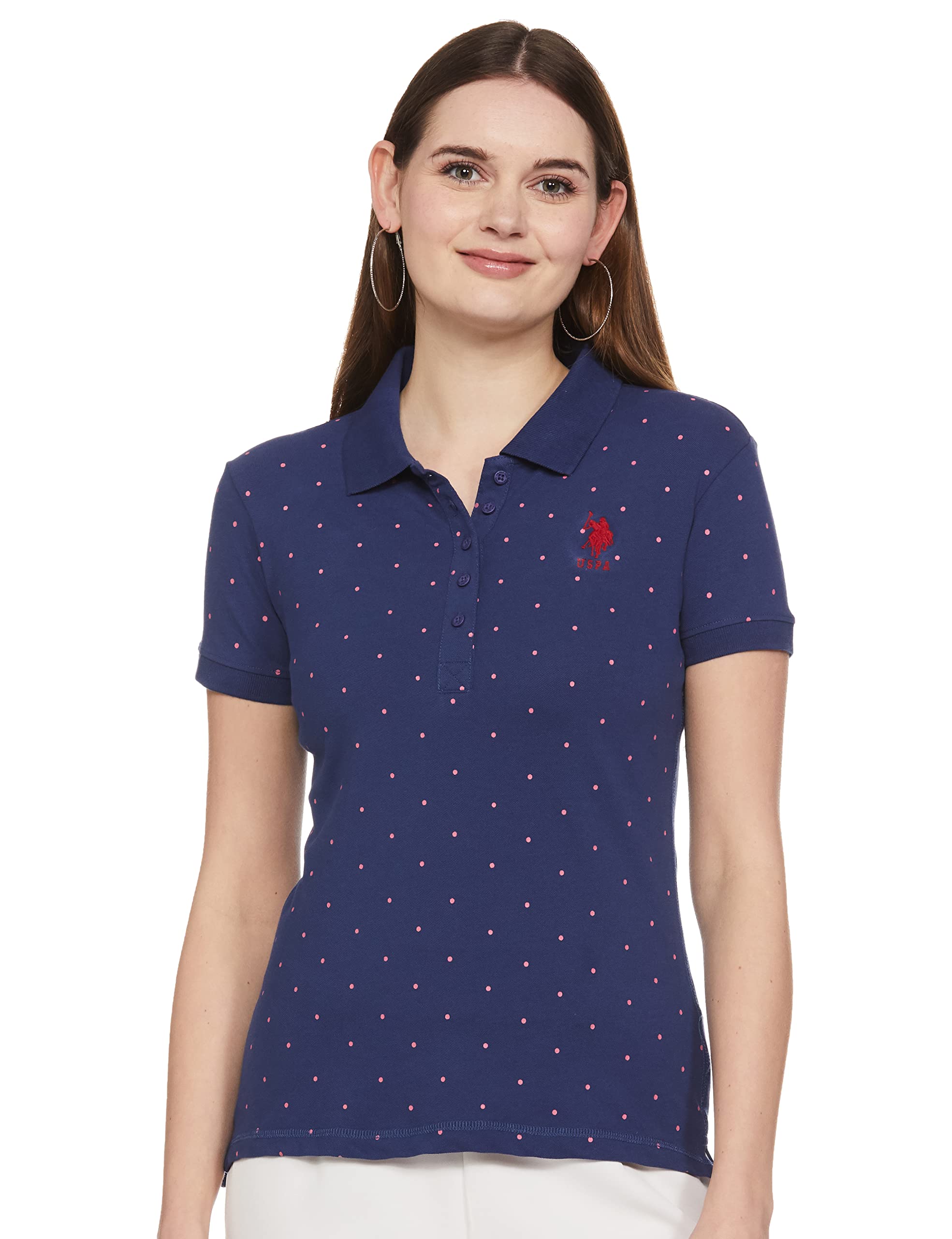 u.s. polo assn. Women's Cotton Classic Fit Polka Dots Polo Shirt-picture-14