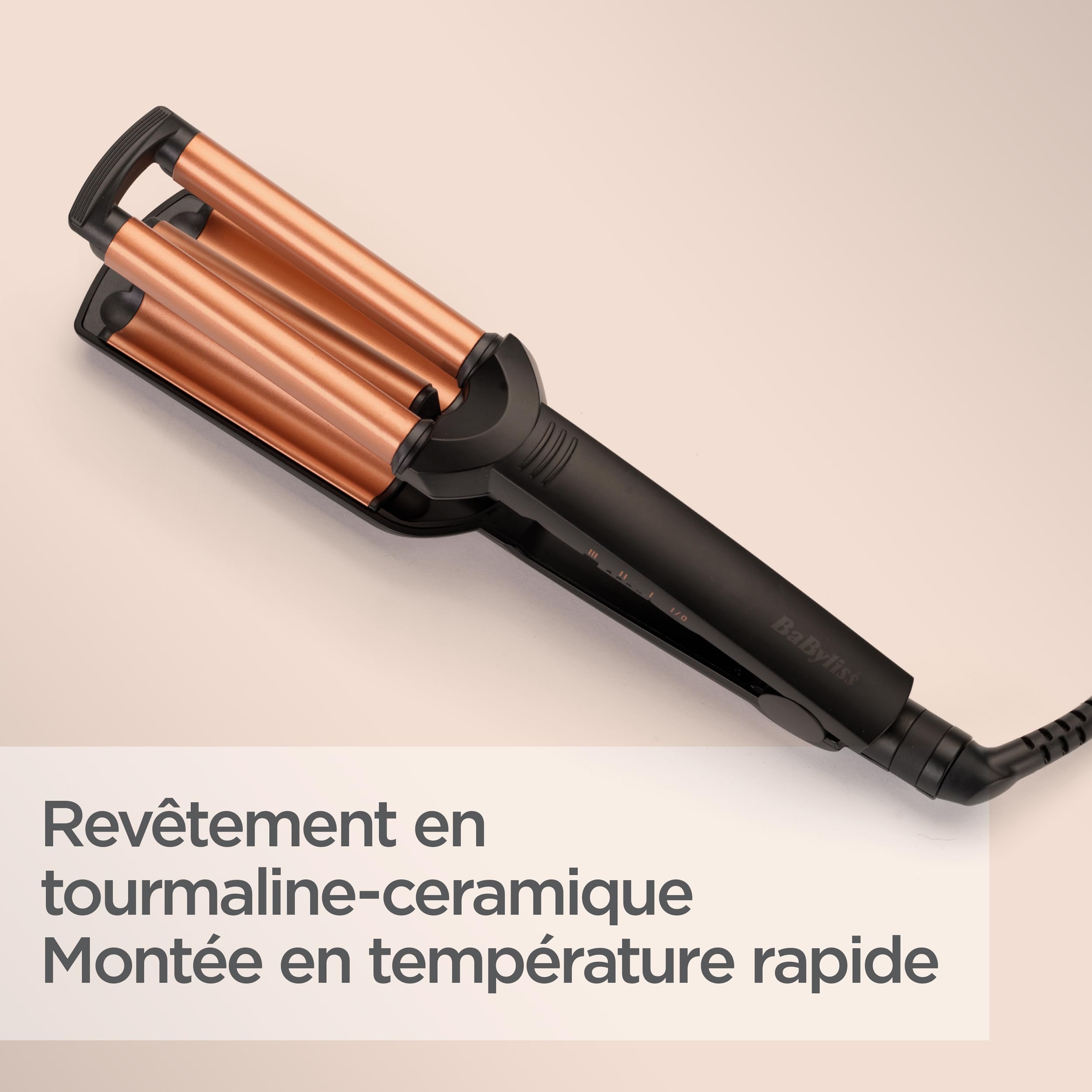 BaByliss Deep Waves – Cylindre à revêtement céramique, 3 réglages de température (160°C-200°C), Ondulations sans frisottis, Wavy, Chauffe rapide – Noir & Doré, W2447E
