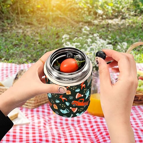 Miniatura 5 de MCHIVER Christmas Red Truck Socks Food Jar with Spoon Stainless Steel Vacuum Insulated Food Container 17 oz Thermos for Lunch