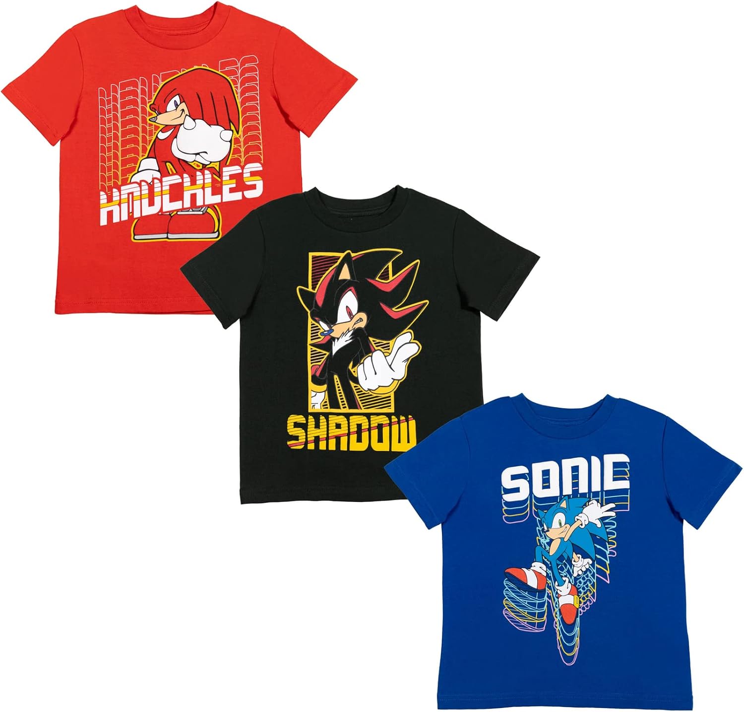 SEGA Sonic The Hedgehog 3 Pack Raglan T-Shirts Toddler to Big Kid Sizes (2T - 18-20)