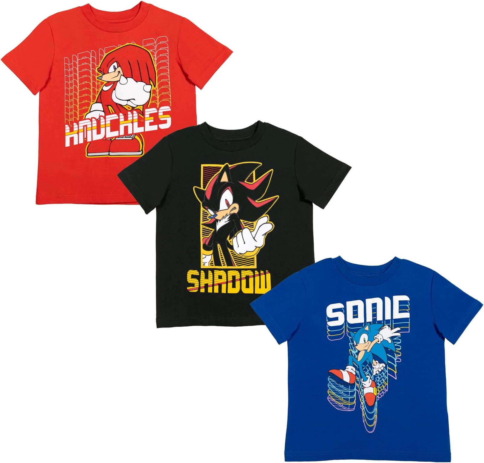 Sonic The Hedgehog 3 Pack Raglan T-Shirts Toddler to Big Kid Sizes (2T - 18-20)