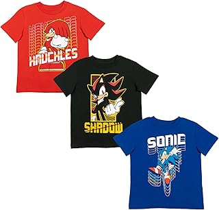 SEGA Sonic The Hedgehog 3 Pack Raglan T-Shirts Toddler to Big Kid Sizes (2T - 18-20)