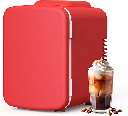 YSSOA Mini refrigerador portátil de 4 litros6 latas, refrigeradores compactos, 100% sin freón, para alimentos, bebidas, cuidado de la piel, rojo