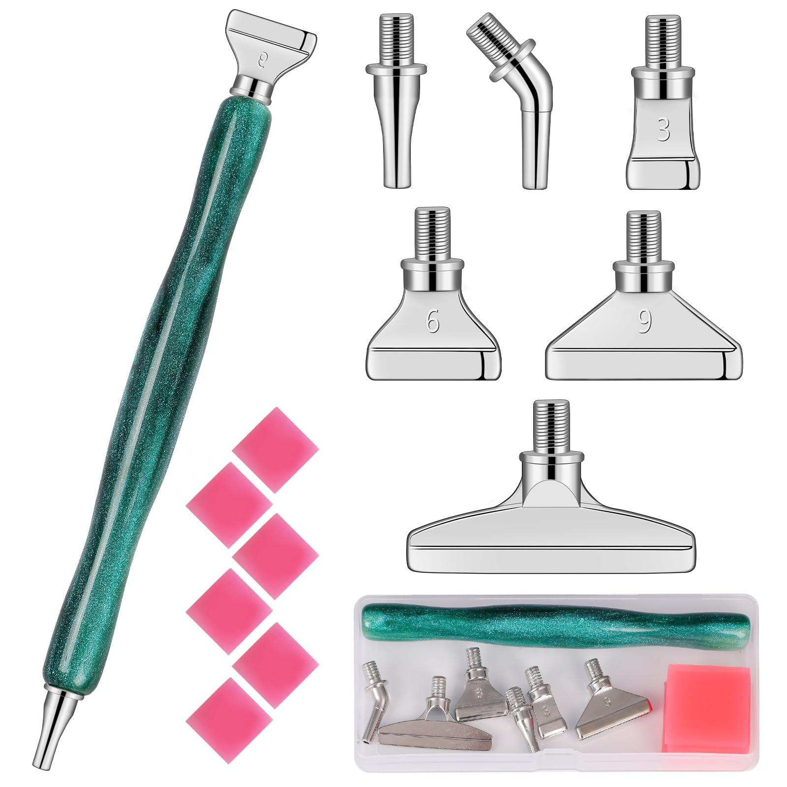 papasgix 20 Pcs Diamond Painting Pens Kits, Diamond Art Metal Drill Pen Tips with Multi Replacement Pen Heads, 5D Diamond Painting Accessories Tools for DIY Craft Crystal Drill Bead (Silver 13 Pcs)