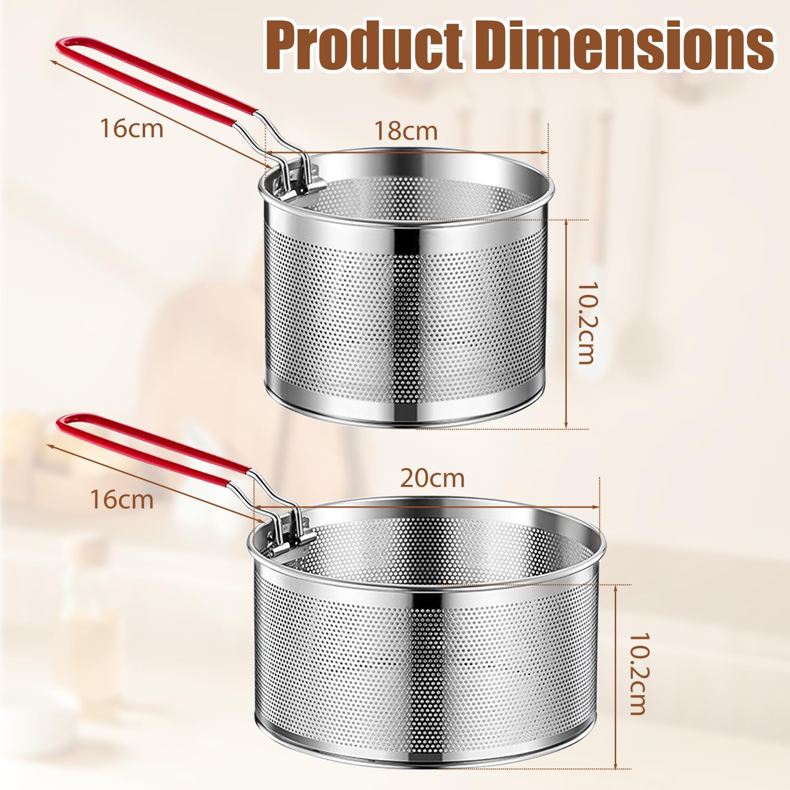 OMJMYY Set di 2 Cestello per Pasta 18/20 cm Colapasta Acciaio Inox Scolapasta con Manico Rimovibile Colino Acciaio Inox Maglia Fine per Lavare Friggere Cuocere a Vapore Drenare