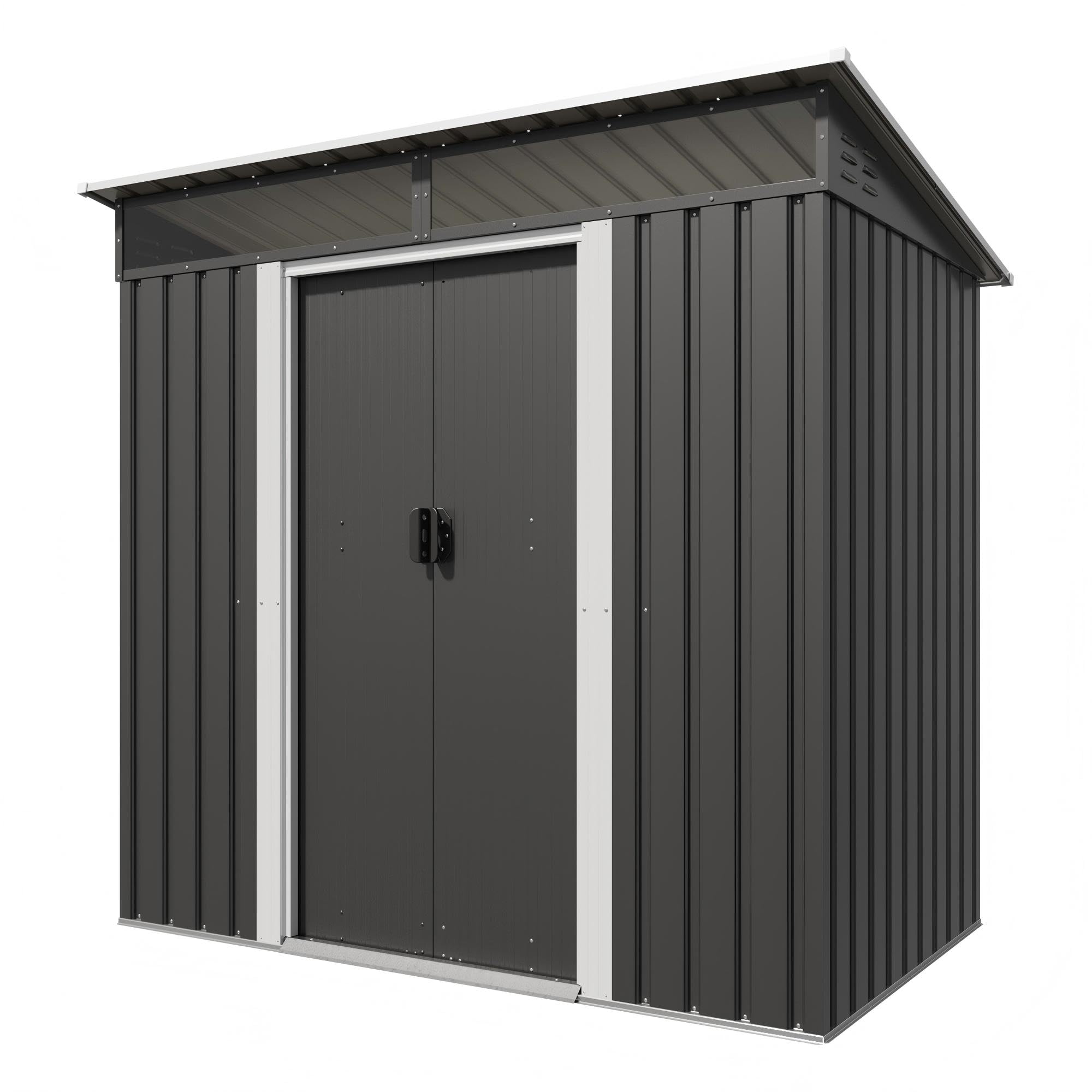 Triumphkey Metall Gerätehaus 3.6m³ mit Fundament, 183x109x182cm, Gartenhaus mit Oberlichte, Pultdach, Gartenschuppen für Terrasse, Rasen, Anthrazit