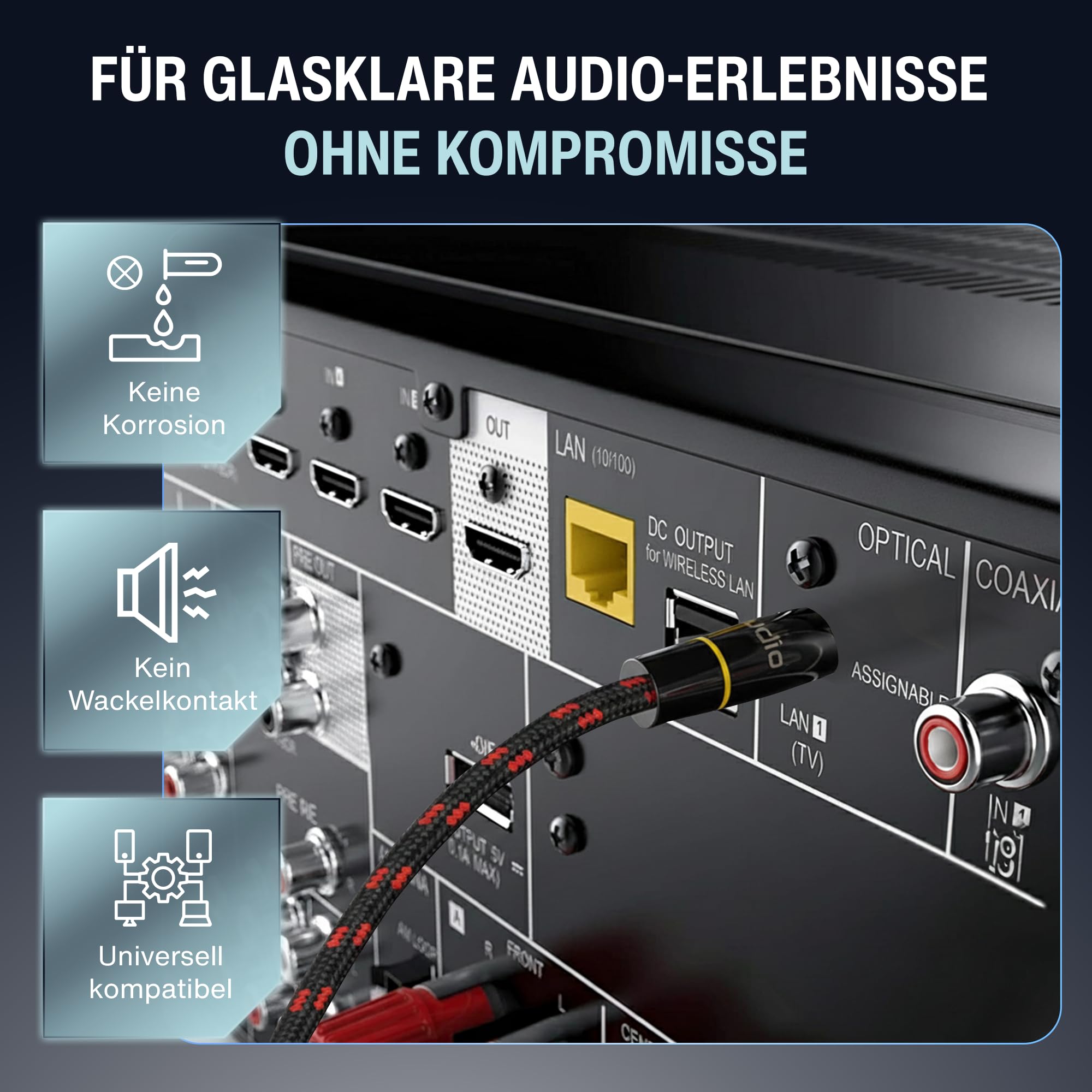 audio pirates optisches TOSLINK Glasfaserkabel, Toslink & Digital-Kabel | Digitales SPDIF-Kabel OD: 5.0mm mit Ummantelung & vergoldeten Kontakten (1er Pack – 2 Meter)