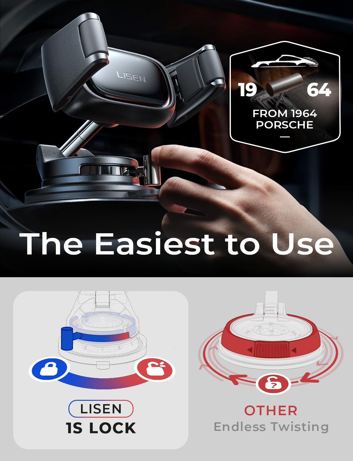 LISEN in Car Phone Holder [2026 Industry-First] Suction Phone Holder for Cars Dashboard/Windscreen Mobile Car Phone Mount for iPhone 17 16 Pro Max Samsung S26 All Gadgets Car Accessories for Men Women — view 8