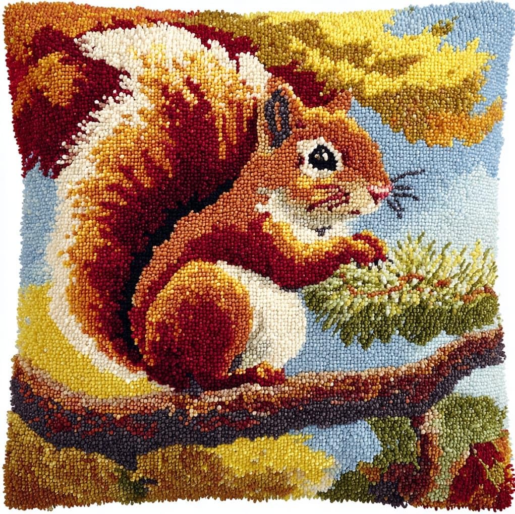 WallustrioaW Latch Hook Pillow Case Kits,Squirrel on the Branch