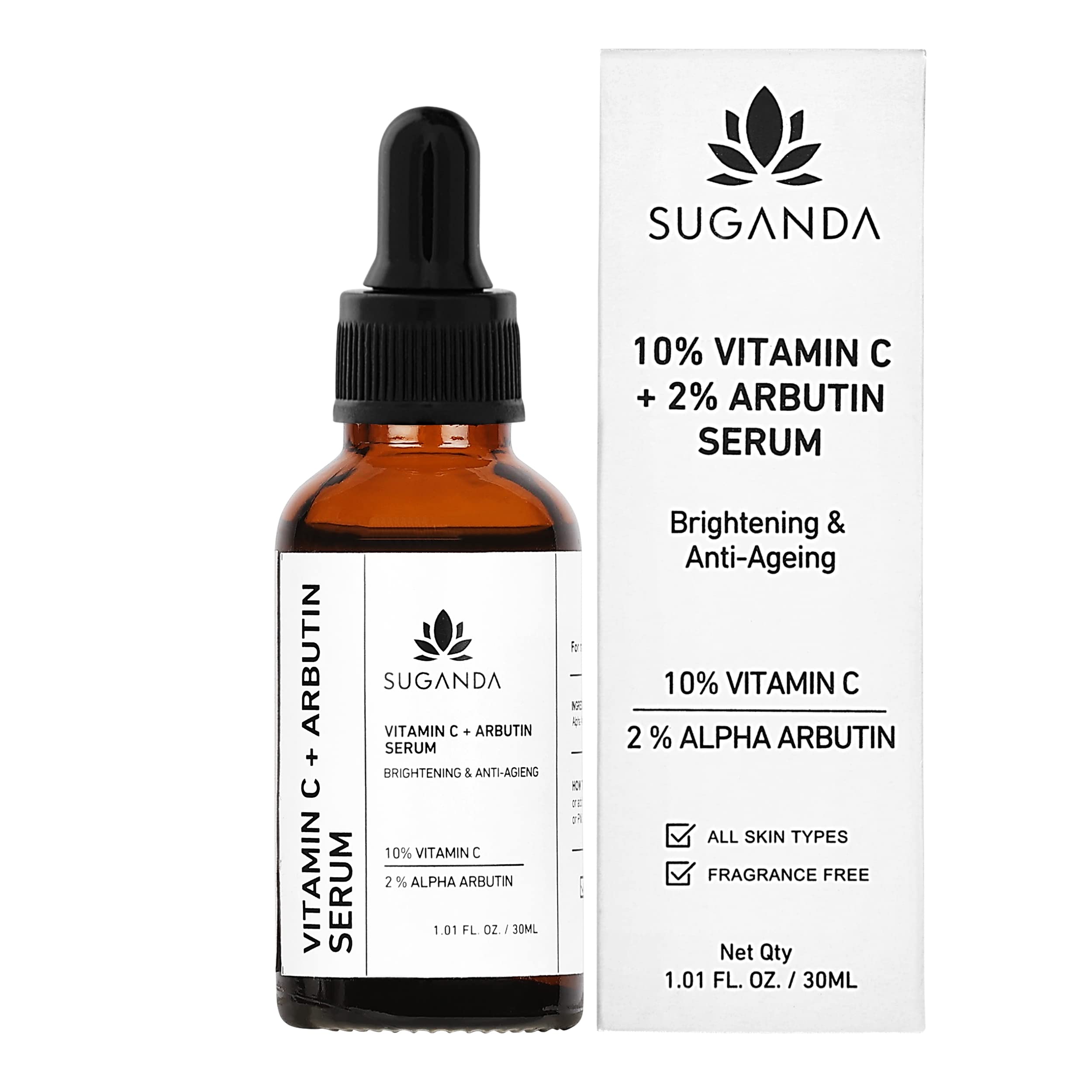 Suganda 10% Vitamin C + 2% Alpha Arbutin Serum for Hyperpigmentation, Fades Dark Spots and Discoloration, (30ml)