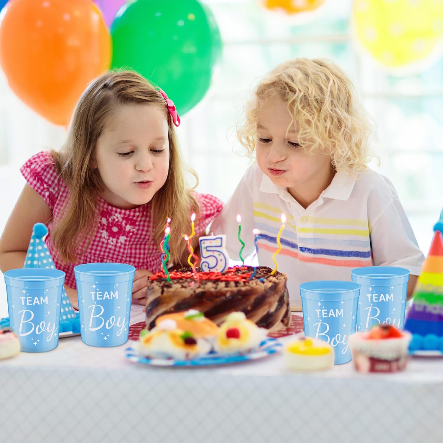 Pickmesh 48 Pcs 16oz Plastic Cups Bulk Reusable Gender Reveal Hero Volleyball Design Cups Pink Blue Colorful Drinking Tumbler for Sport Birthday Baby Shower Party Decoration(Gender Reveal)