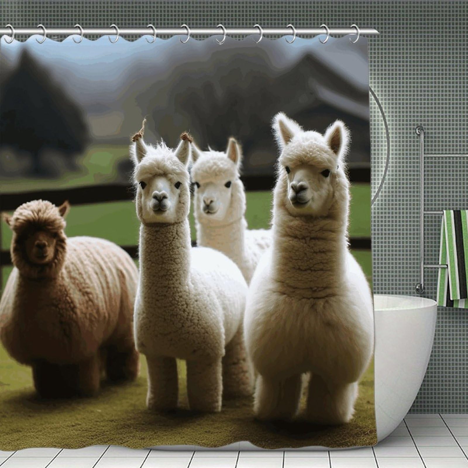 VstaDank Alpaca Family Shower Curtain 71x71 Heavy Duty Polyester Cloth Bath Curtain with Hooks Thick Waterproof Shower Liner Fun Magic Decorative Bathroom Curtains for Bathtub