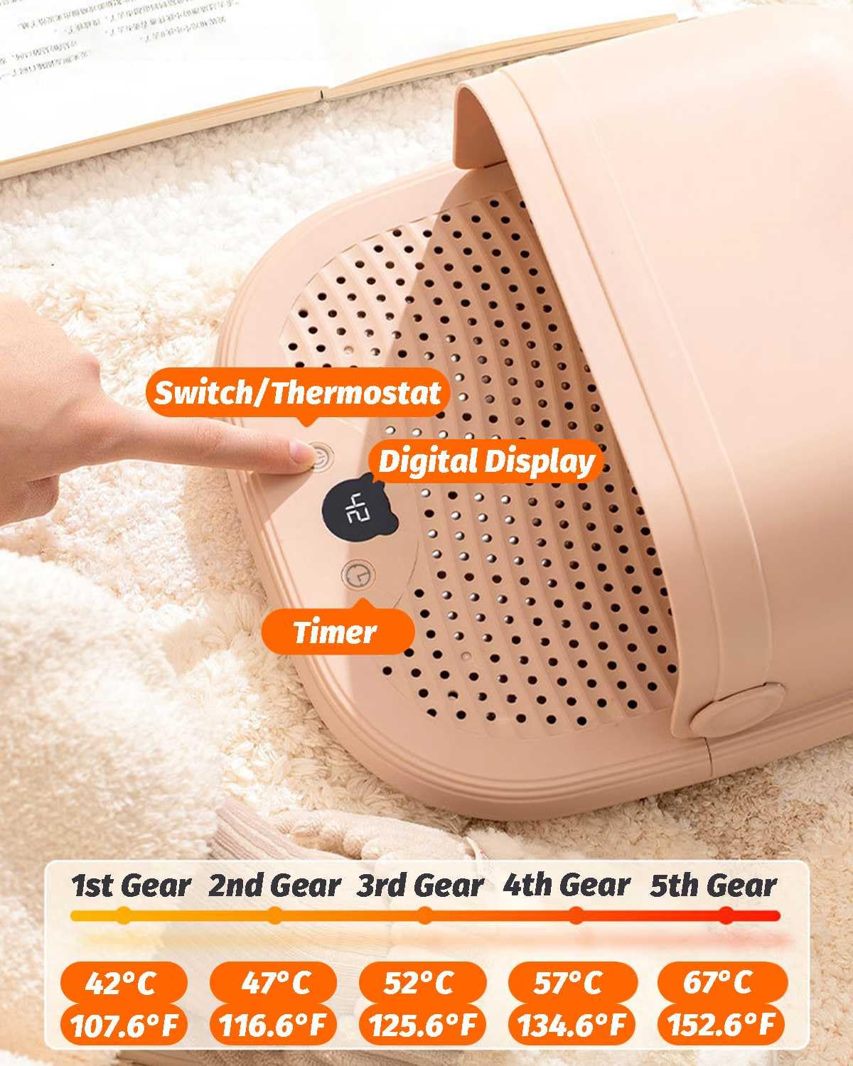 Scaldapiedi Elettrico Scaldapiedi Elettrico in grafene Scaldapiedi Elettrico per Piedi con 5 impostazioni di Calore, Scaldapiedi elettrici riscaldati con Timer da 2 a 8 Ore per Let