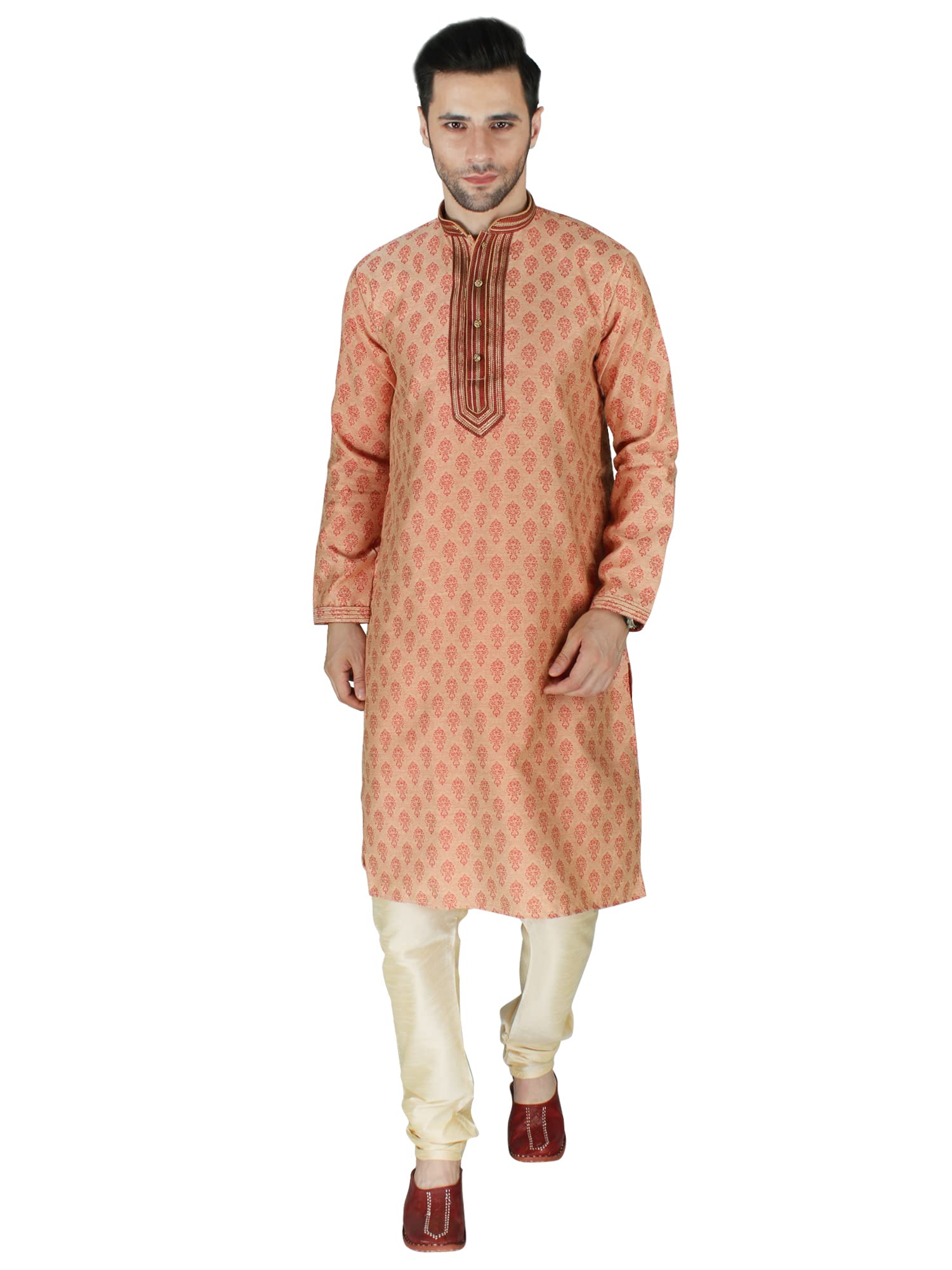 exotic india Rich Damask Kurta Pajama Set With Thread And Zari Work On Collar-Placket-picture-32