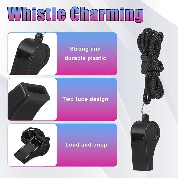 60 silbatos para entrenador con cordón, negro miniatura 4