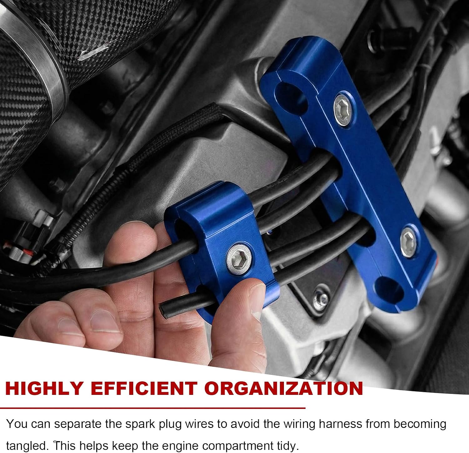 4 Set Car Engine Spark Plug Wire Separator Divider, Aluminum Alloy Spark Plug Wire Holder Organizer Kit, Vehicle Ignition Sparkplug Loom Divider for 8mm 9mm 10mm Wires (Blue)