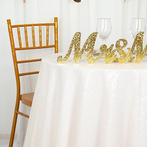 Miniatura 5 de ShiDianYi Mantel redondo de lentejuelas, 120 pulgadas, color marfil para bodafiestadecoración (marfil)