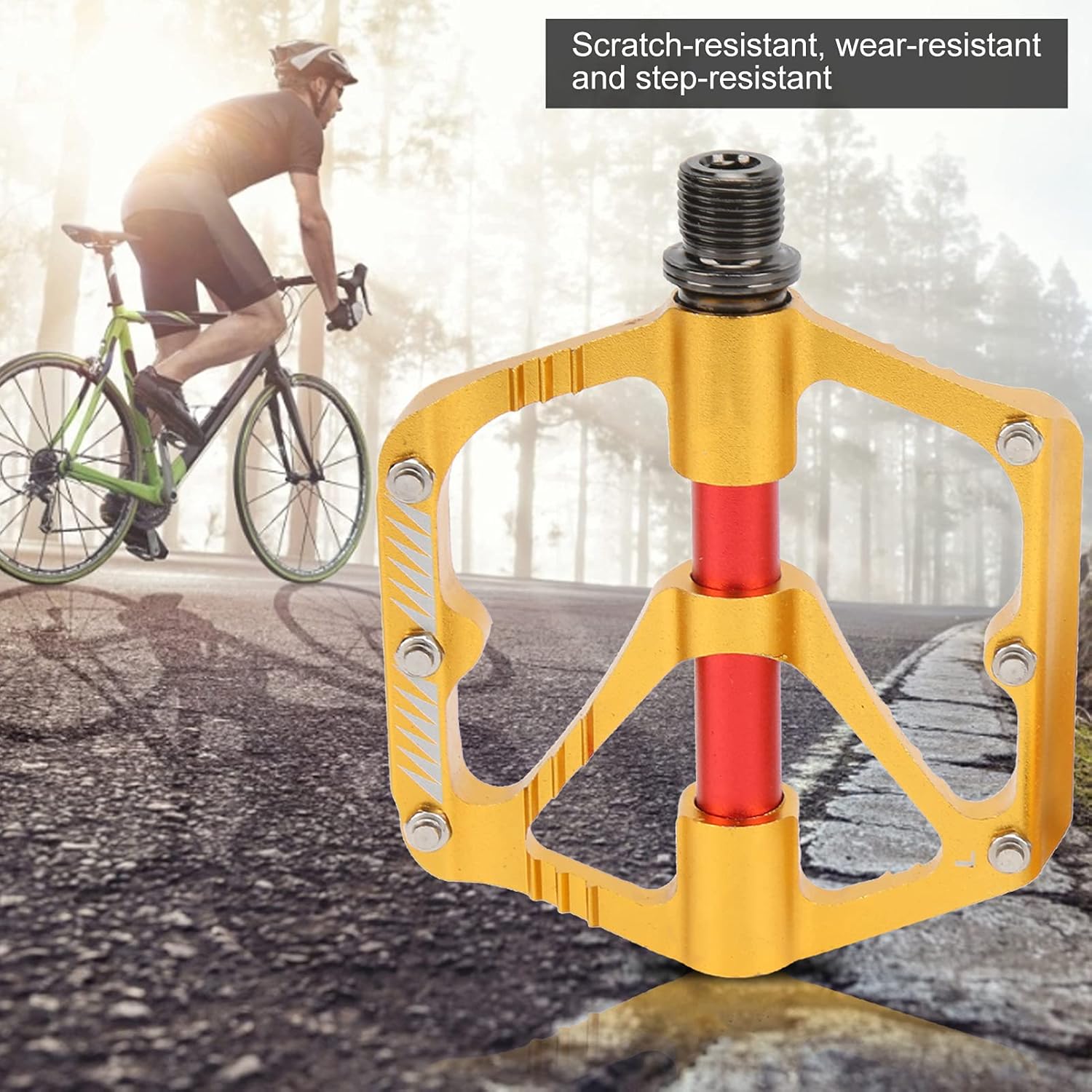 Drfeify Mountain Flat Pedal, Aluminum Alloy Pedal with 3 Bearing for Labor Saving Riding (Gold)