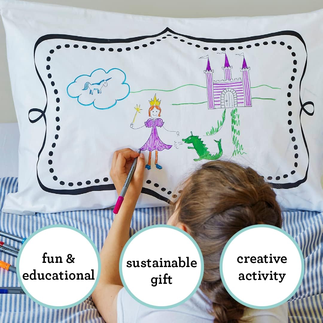 Coloring Pillowcase for Kids – Reusable DIY Pillow Cover with Washable Markers, Educational Arts & Crafts Activity for Boys & Girls, Fun Gift for Creative Play, Machine Washable - eatsleepdoodle