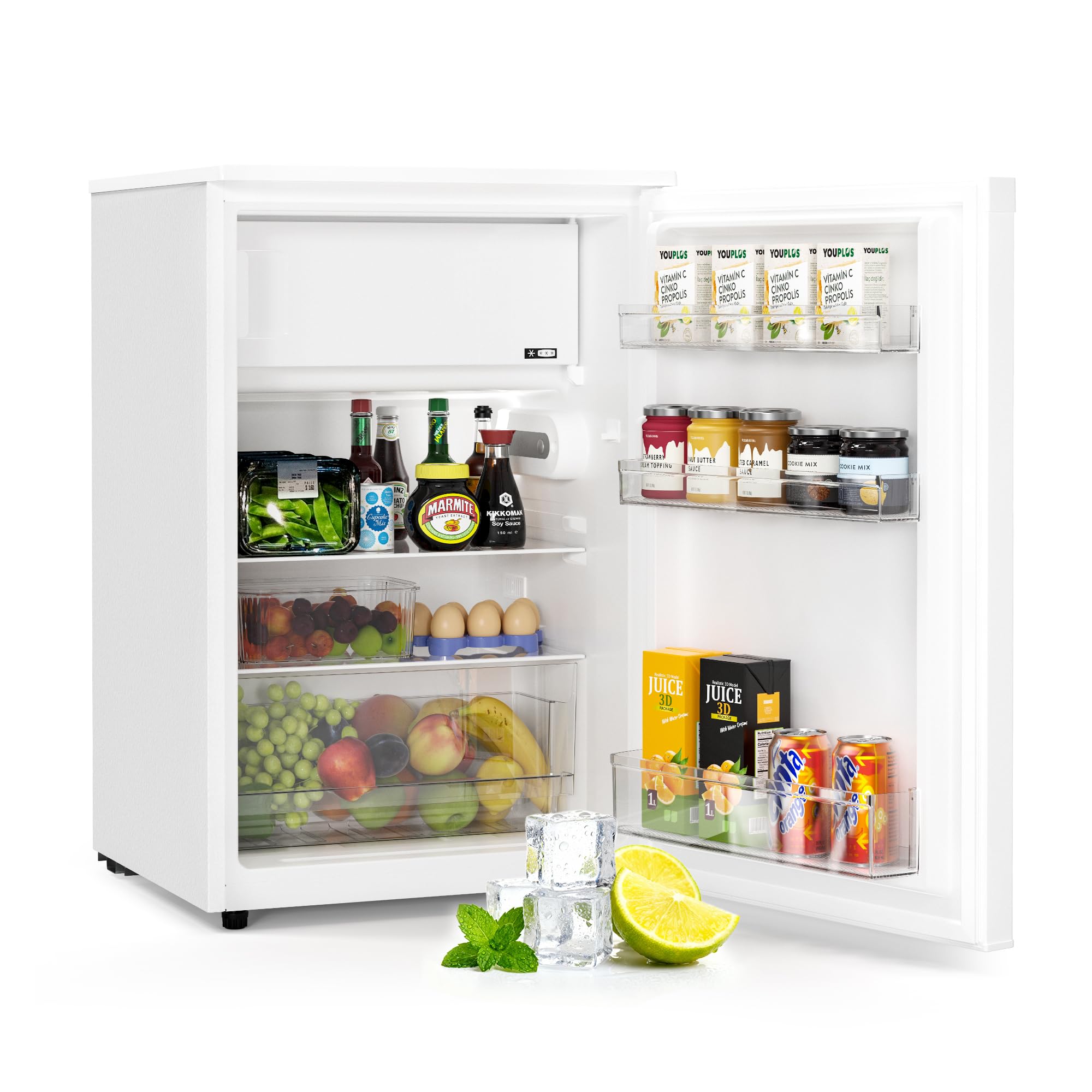 Upstreman 115L Réfrigérateur avec Congélateur (101L+14L), Petit Frigo avec Contrôle Électronique de la Température,84.7cm x 55.6cm,Éclairage LED,Porte Réversible, Petit Réfrigérateur, Blanc, CR115