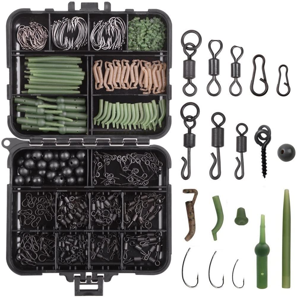 Generisch 420-teiliges Karpfen-Angelgerät-Set inklusive Wirbel, Haken, Anti-Tangle-Ärmel, Hakenstopp-Perlen, Boilie-Köder-Schraube