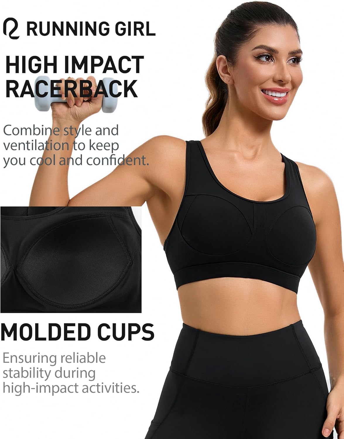 RUNNING GIRL Sports Bras for Women High Support Moulded Cup High Impact Sports Bras Racerback Workout Running Yoga Bra - Image 5