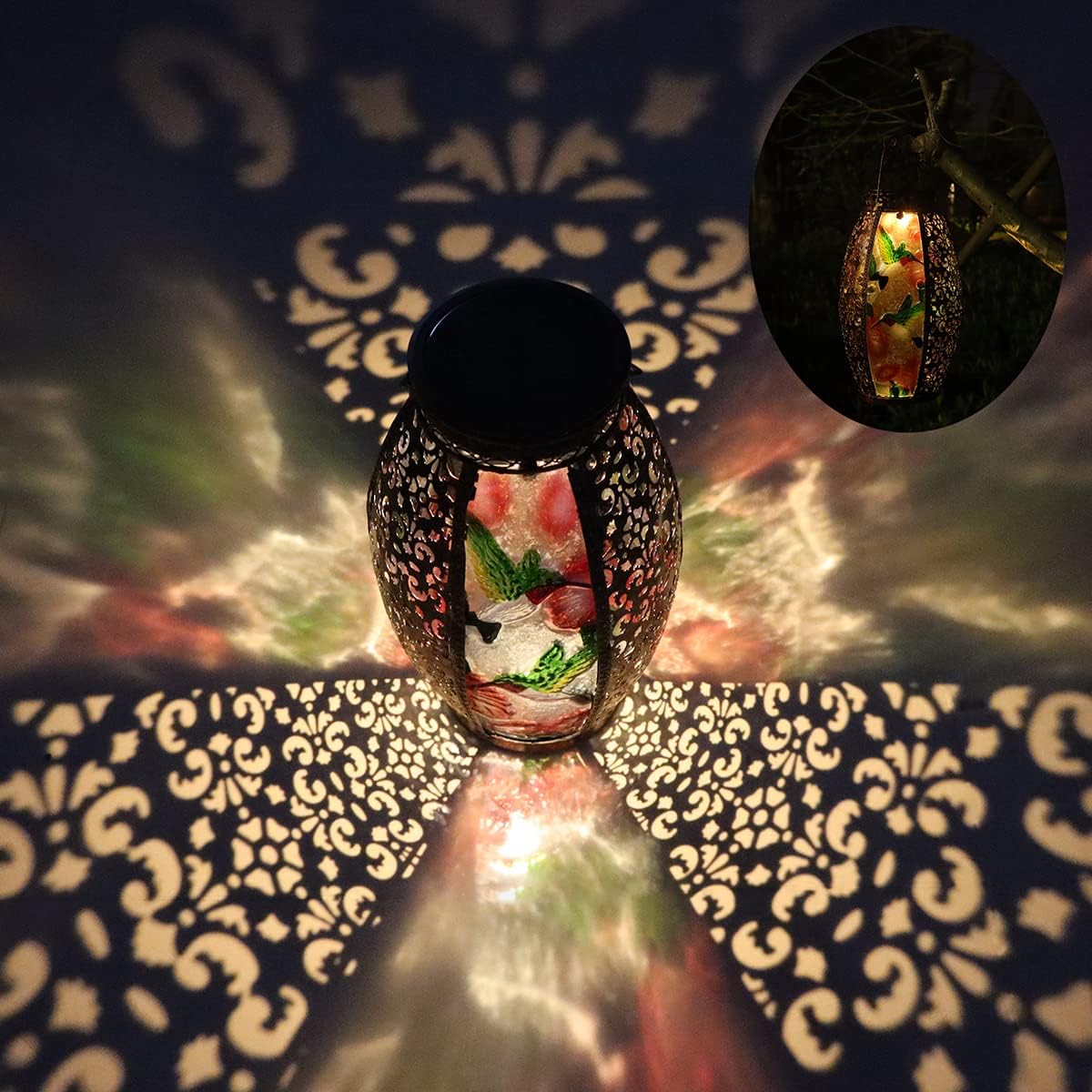 Solar Lanterns Outdoor Light Waterproof Hummingbird Garden Glass Decor Light Gifts for Women Mom Grandma Hanging Solar Decoration Lights Metal Outside for Yard, Backyard, Patio - Image 4