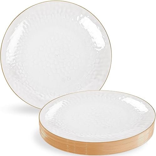 Blue Sky Combo de platos martillados transparentes orgánicos con borde dorado  32 unidades (7 pulgadas, 16 unidades y 9 pulgadas - 16 unidades) -