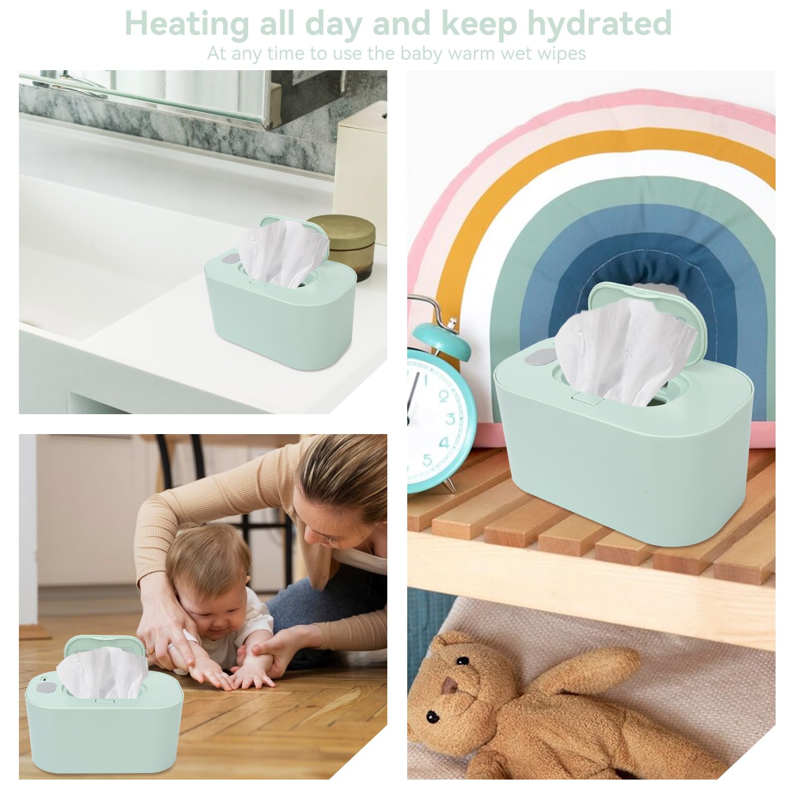 Lingettes Chauffantes Bébé, Boîte Portable Grande Capacité Thermostatique, Distributeur pour Maison, Vert