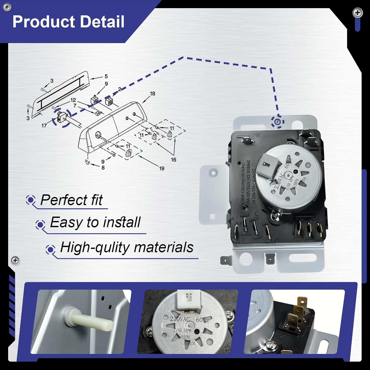 WPW10436303 W10436303 Dryer Timer Compatible with Whirlpool Maytag Kenmore Amana Inglis Dryer, Replacement Part 2311873 AP6021393 PS11754717 FIX11754717 418-618-20-B5
