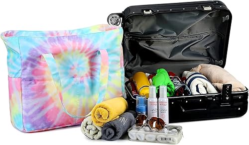 Miniatura 6 de Bolsa grande de playa con bolsillos con cremallera, bolsas de playa, impermeables, a prueba de arena, para piscina, natación, con compartimento