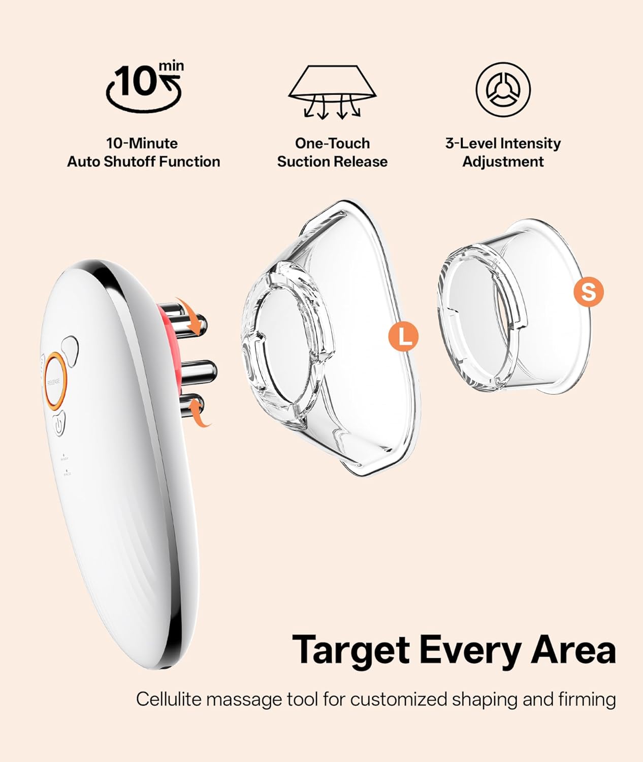 Dopsikn Body Sculpting Machine with Red Light Therapy for Face & Body, Cupping Therapy, Electric Cellulite Massage Tool with 2 Cups, Gift for Women, White - Image 5