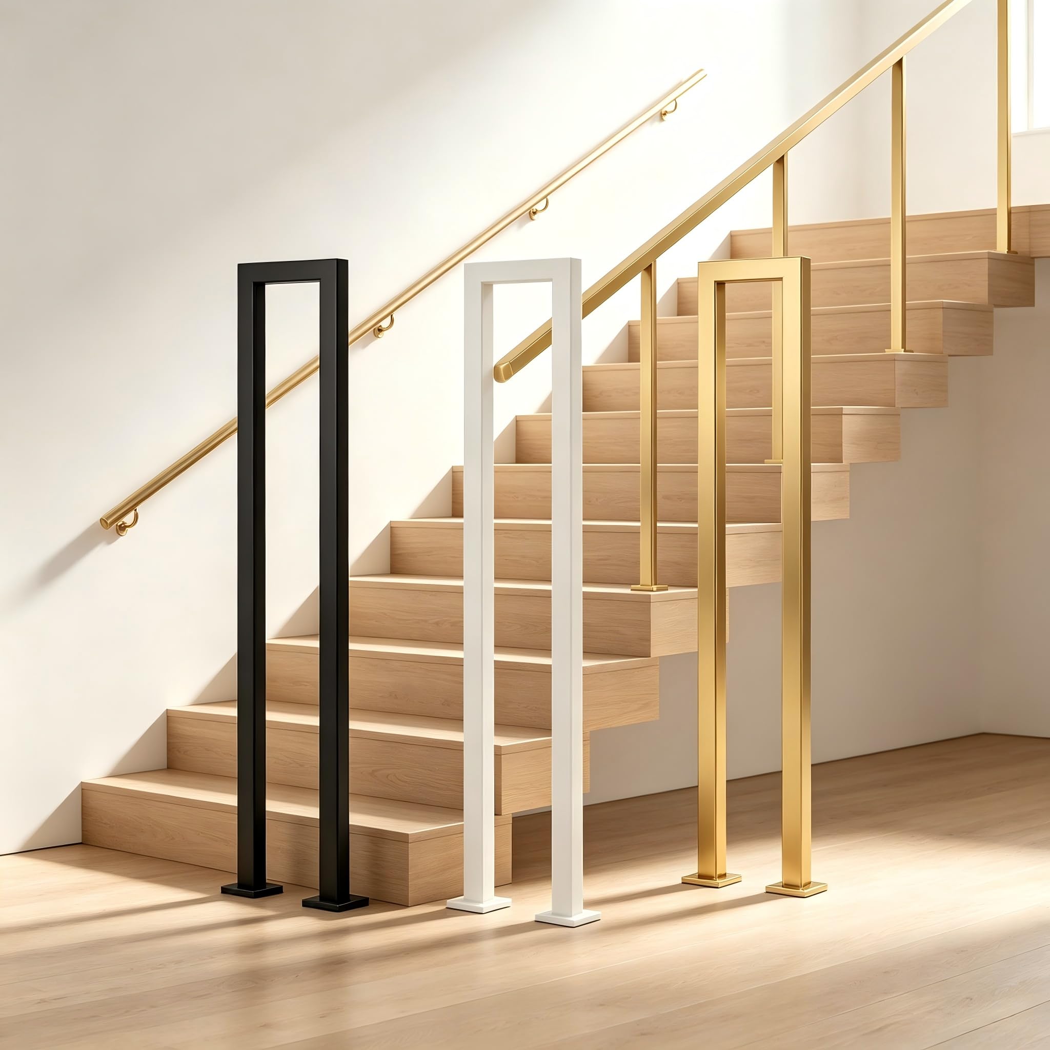 PBMDUHX Stair Railing Indoor, U-Shaped Stair Rail, Metal Bannister Rail for Stairs, Handrails for Stairs, Hand Rail U Shape for Loft, Porch, Balcony,Indoor, Outdoor (Black, White，Yellow) 35-115cm